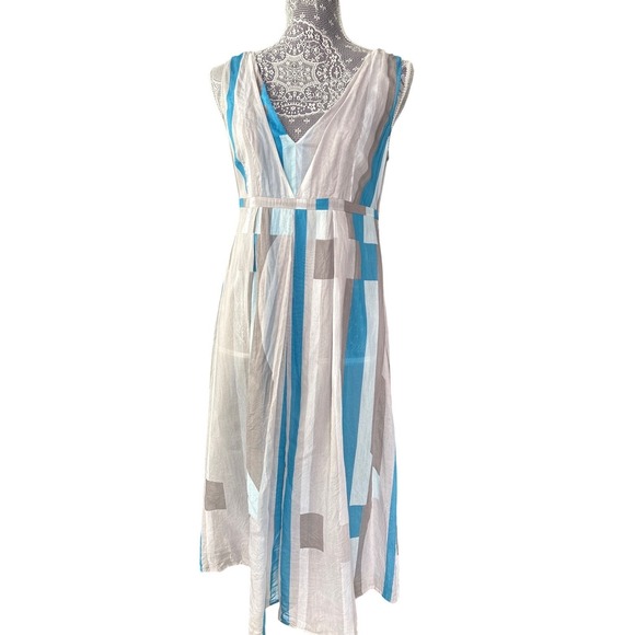 Calvin Klein Dresses & Skirts - Calvin Klein Silk Cotton Blend Boho Chic Dress Gray Blue Geometric Print‎ Sz6